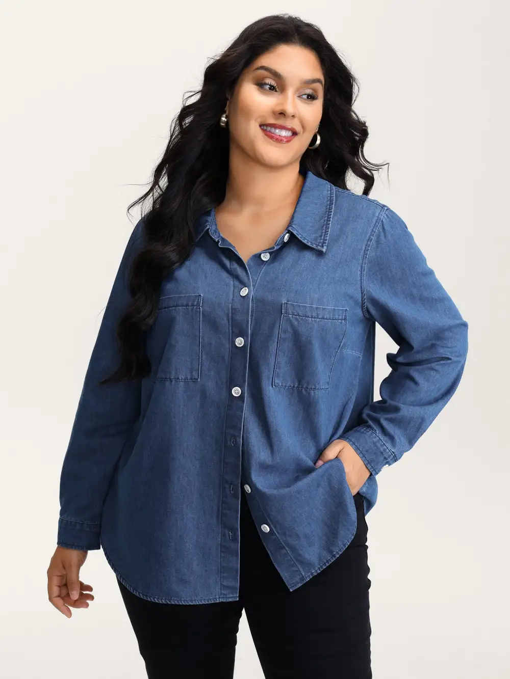 Arc Hem Pockets Denim Top