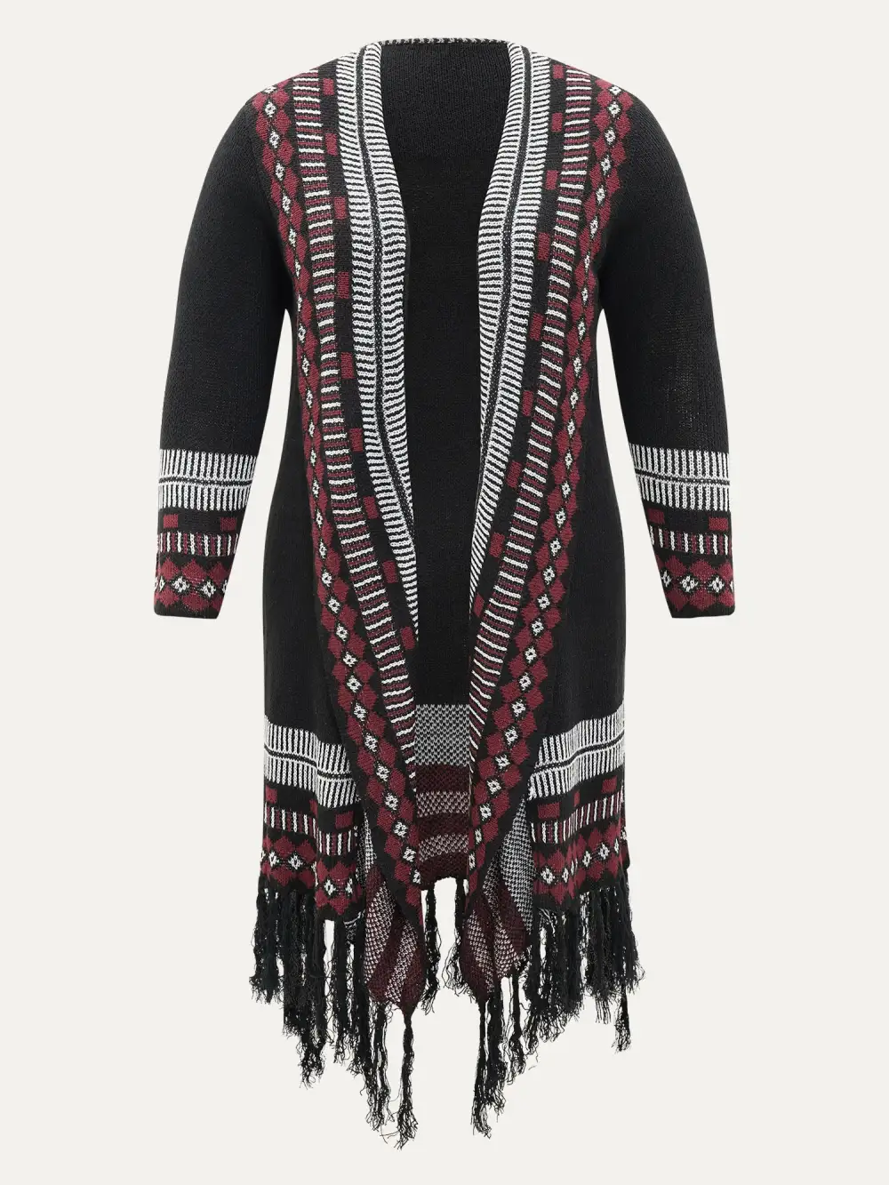 Bandana Print Fringe Trim Maxi Cardigan