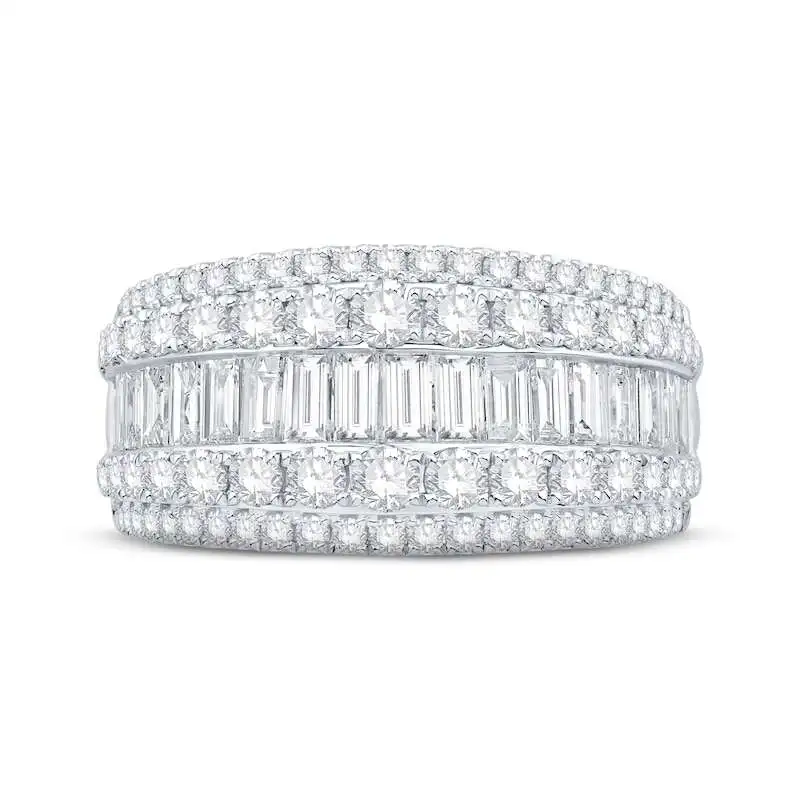 Diamond Anniversary Ring 2 ct tw Round & Baguette-cut 14K White Gold