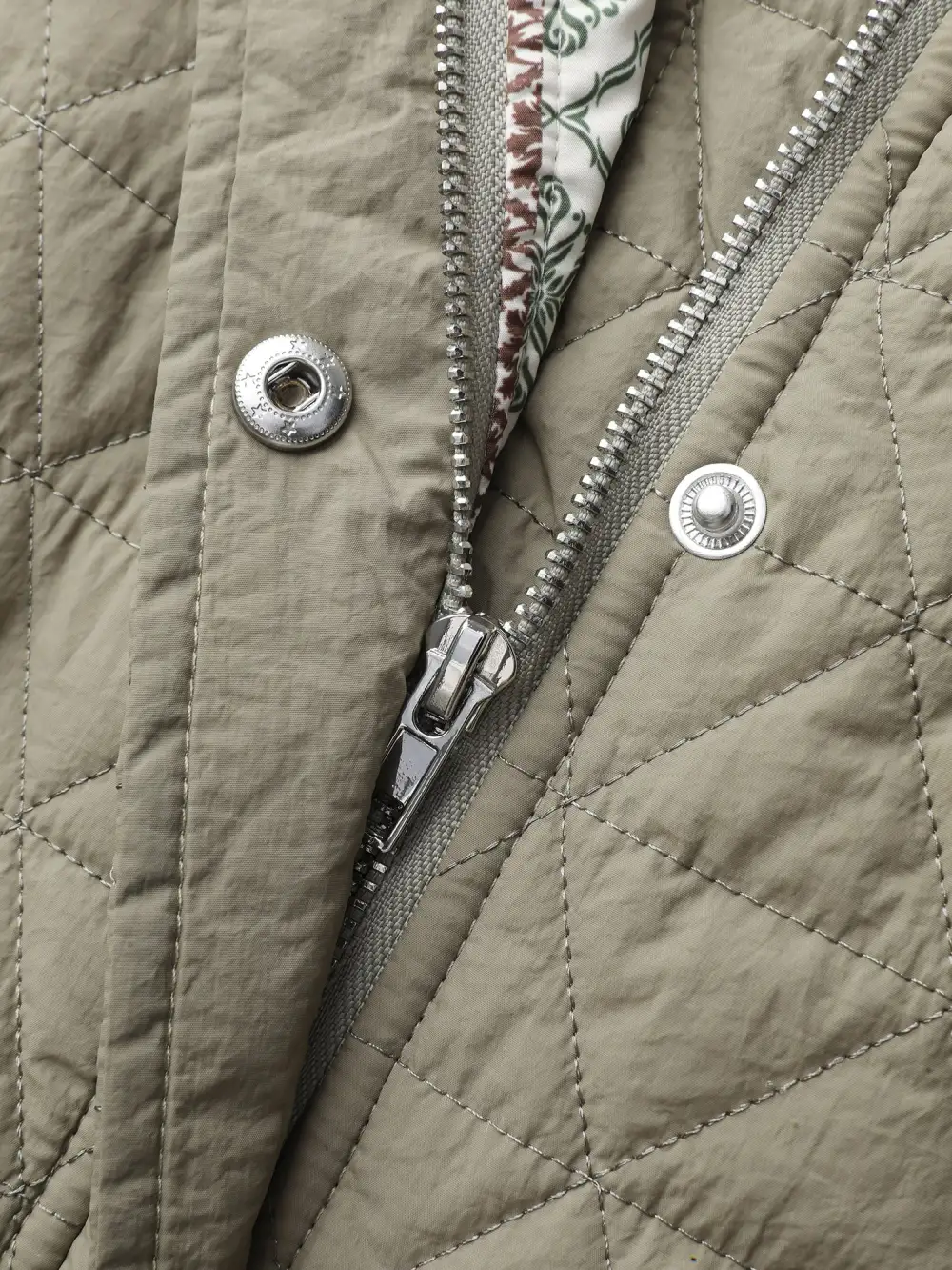 Floral Collage Print Pockets Quilted Jacket