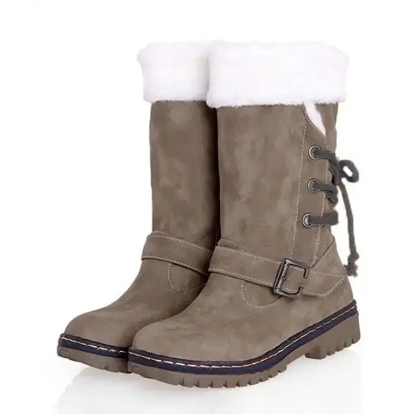 Women's Casual Plush Belt Buckle Mid-Cut Snow Boots 62466792S
