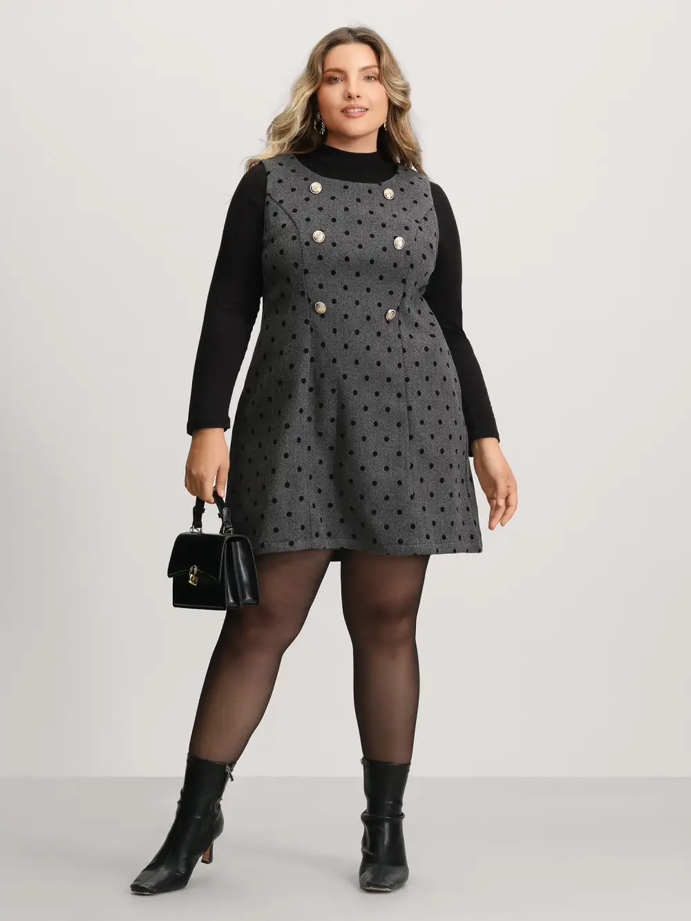 Polka-Dot Pockets Button Mini Dress