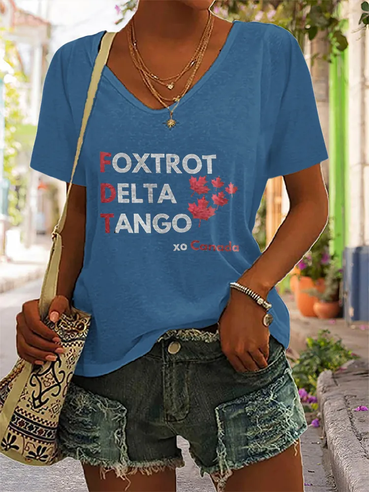 Women's Foxtrot Delta Tango Short Sleeves V-Neck Pure Cotton T-Shirt