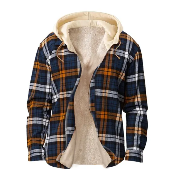 Mens Plaid Thick Plush Casual Jacket