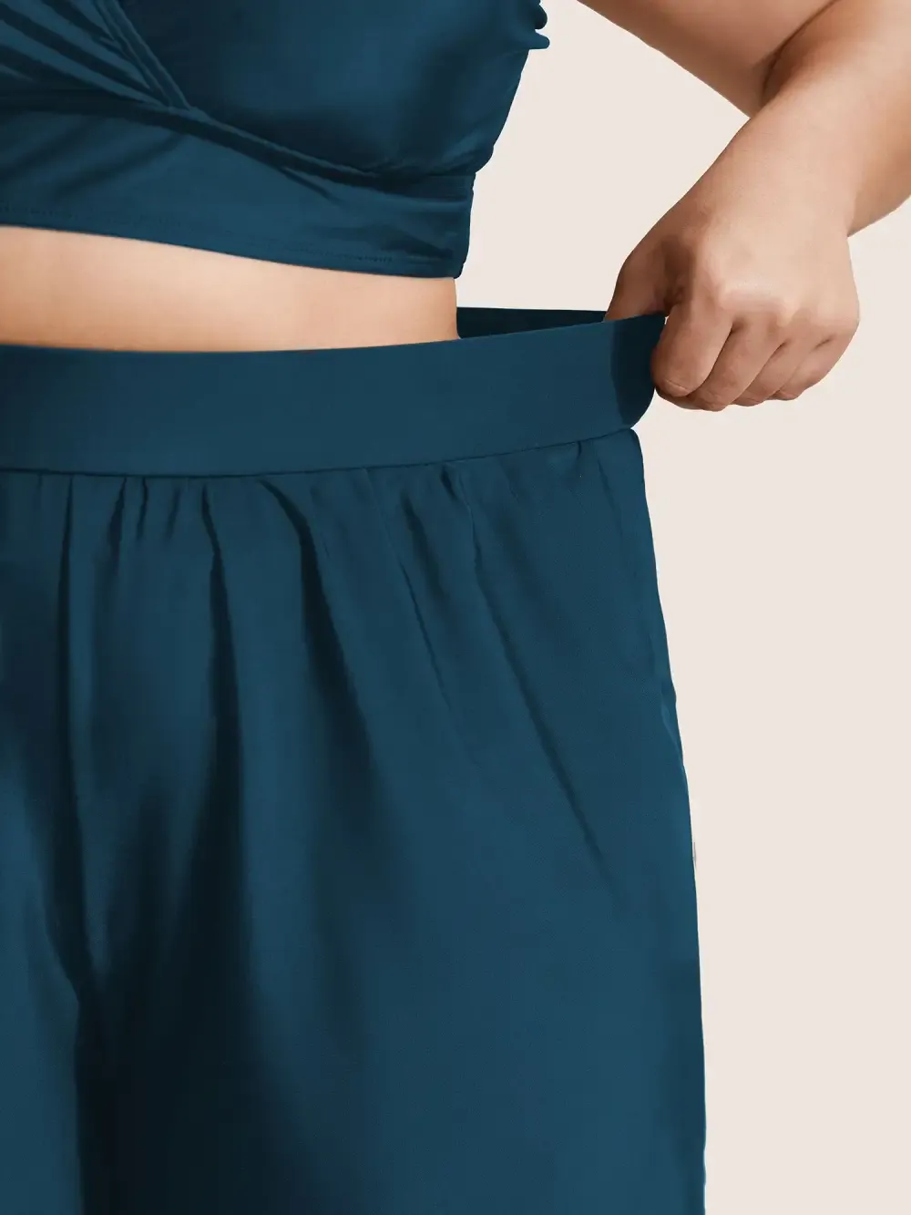 Solid Gathered High Rise Pocket Swim Bottom