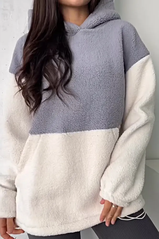 Women's contrast fleece hoodie and pants two-piece set