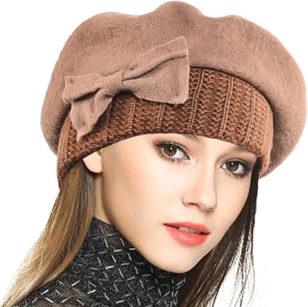 Lady French Beret 100% Wool Beret Floral Dress Beanie Winter Hat