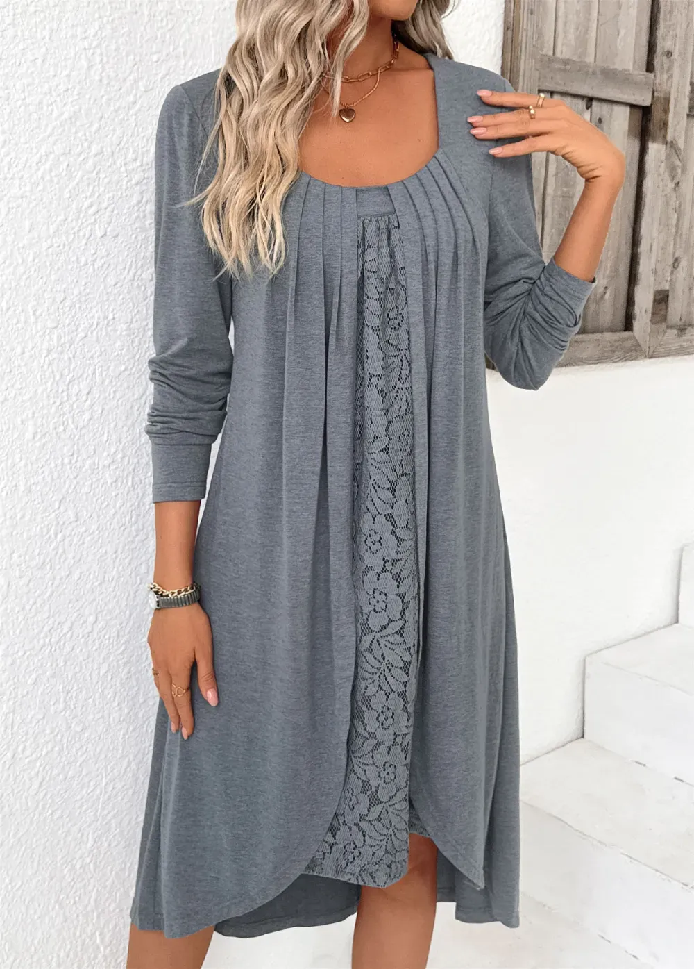 Dark Grey Marl Tummy Coverage High Low Dress