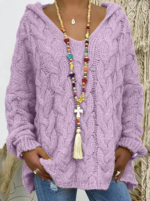 Solid Color Twist Knitting Hoodie Sweater