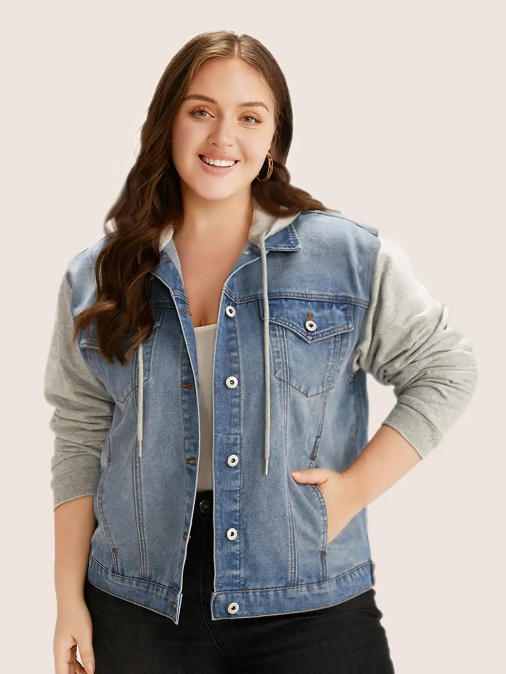 Hooded Patchwork Flap Pocket Denim Jacket