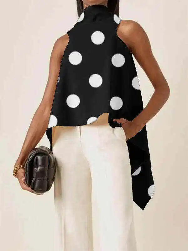 Fashion Polka Dot Asymmetric Split-Joint Sleeveless Vest