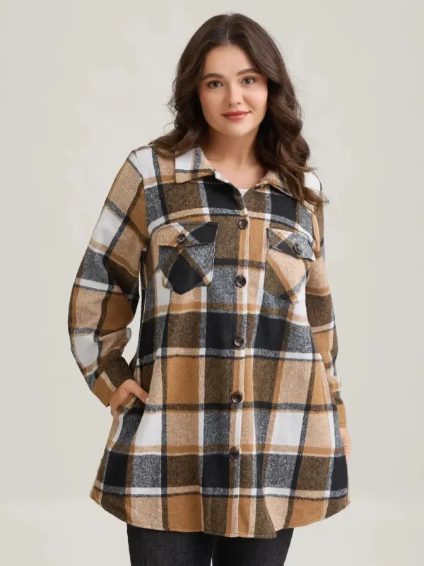 Plaid Chest Pockets Long Jacket