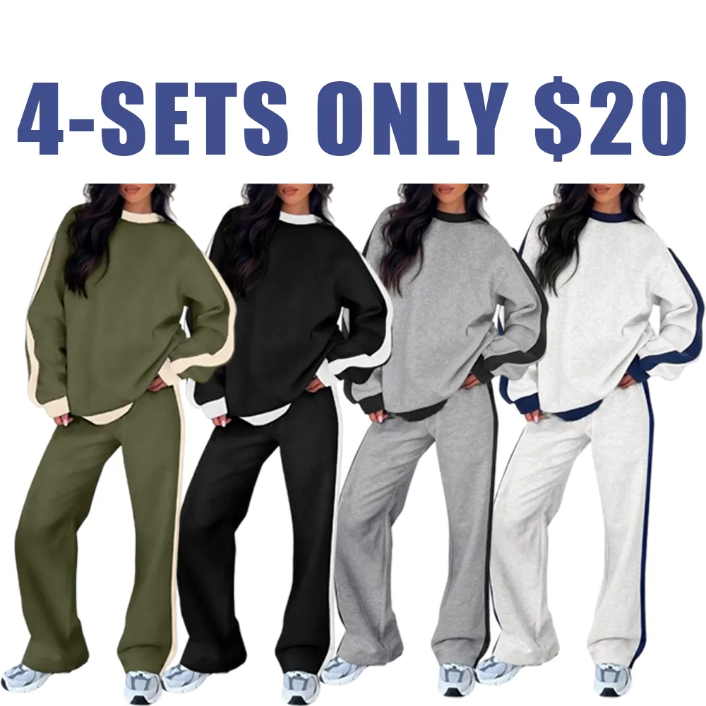 Women's 2-Piece Fleece Lounge Set – Cozy Crewneck Sweatshirt & Straight-Leg Sweatpants.