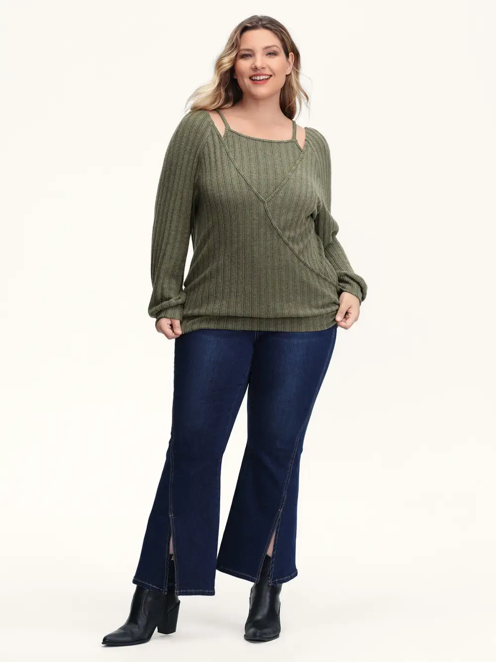 2-In-1 Textured Shoulder Straps Sweatshirt