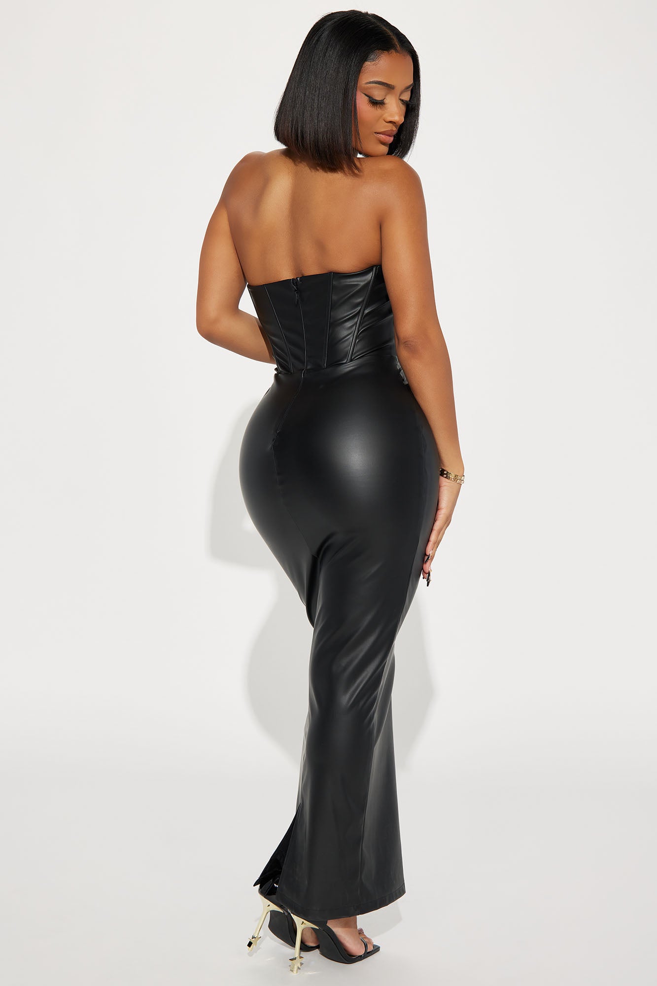 Penelope Faux Leather Maxi Dress - Black