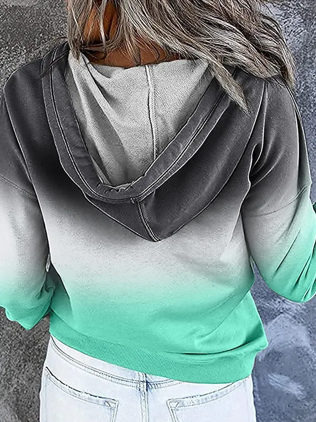 Women's Hoodie Sweatshirt Pullover Streetwear Casual Front Pocket Green Blue Purple Gradient Casual Hooded Long Sleeve S M L XL XXL
