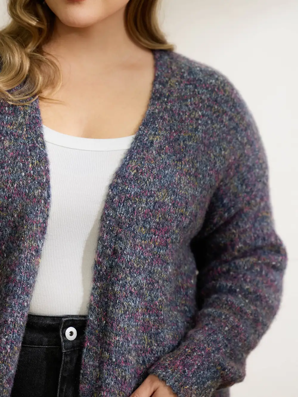 Heather Drop Shoulder Pockets Knit Cardigan