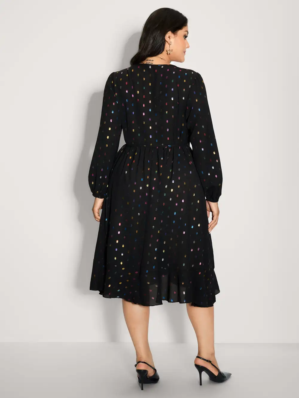 Colorful Shimmery Polka Dots Midi Dress