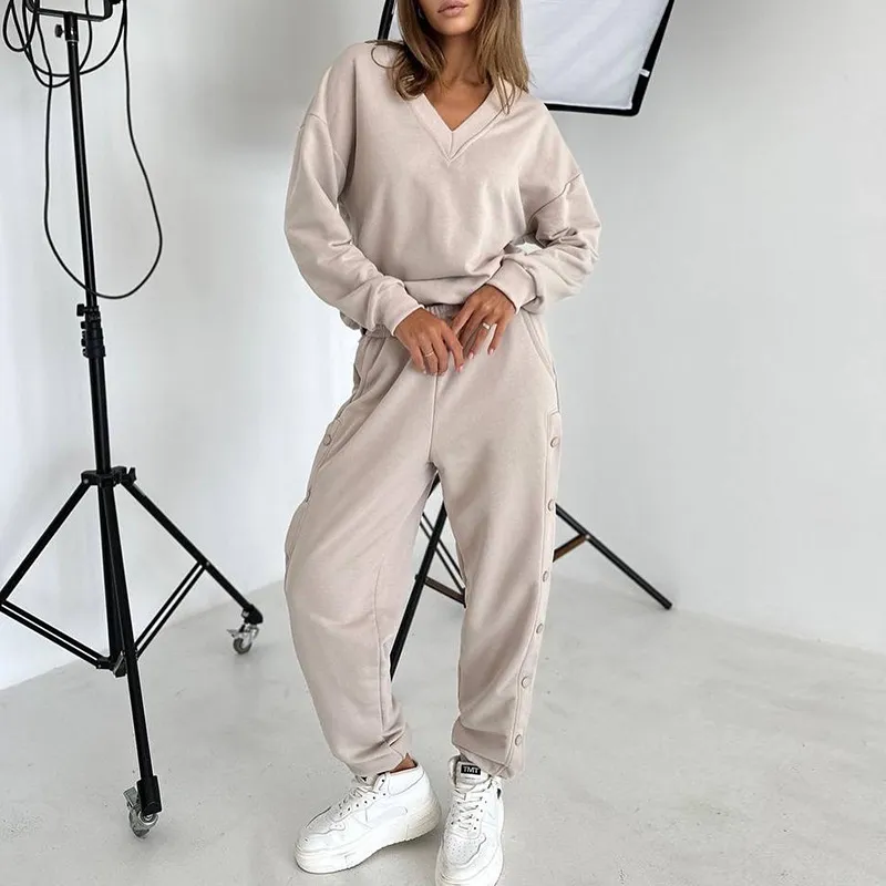 V-neck detachable single-breasted sweatshirt set