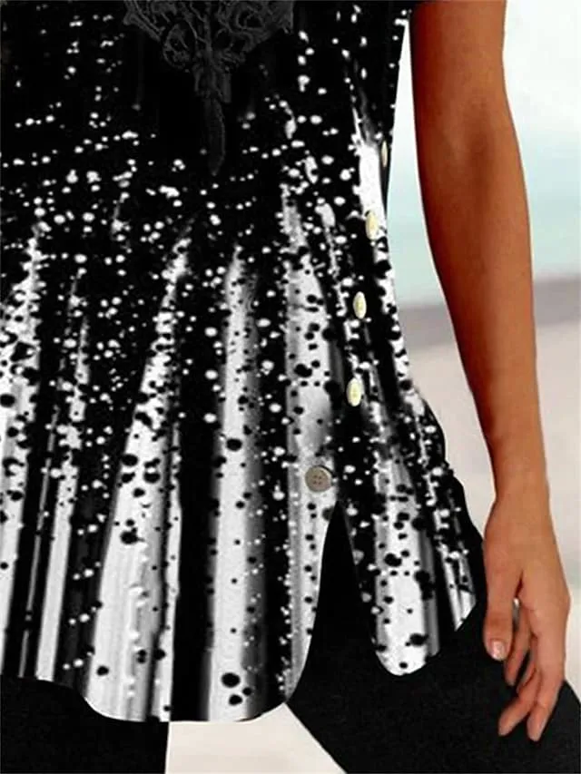 Women's T shirt Tee Black Blue Green Color Gradient Print 3/4 Length Sleeve Daily Weekend Basic Square Neck Regular Painting S