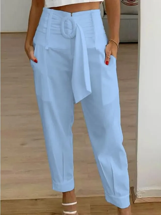 Women's Pants Trousers Cotton Black White Yellow Fashion Work Daily Side Pockets Ankle-Length Comfort Plain S M L XL 2XL