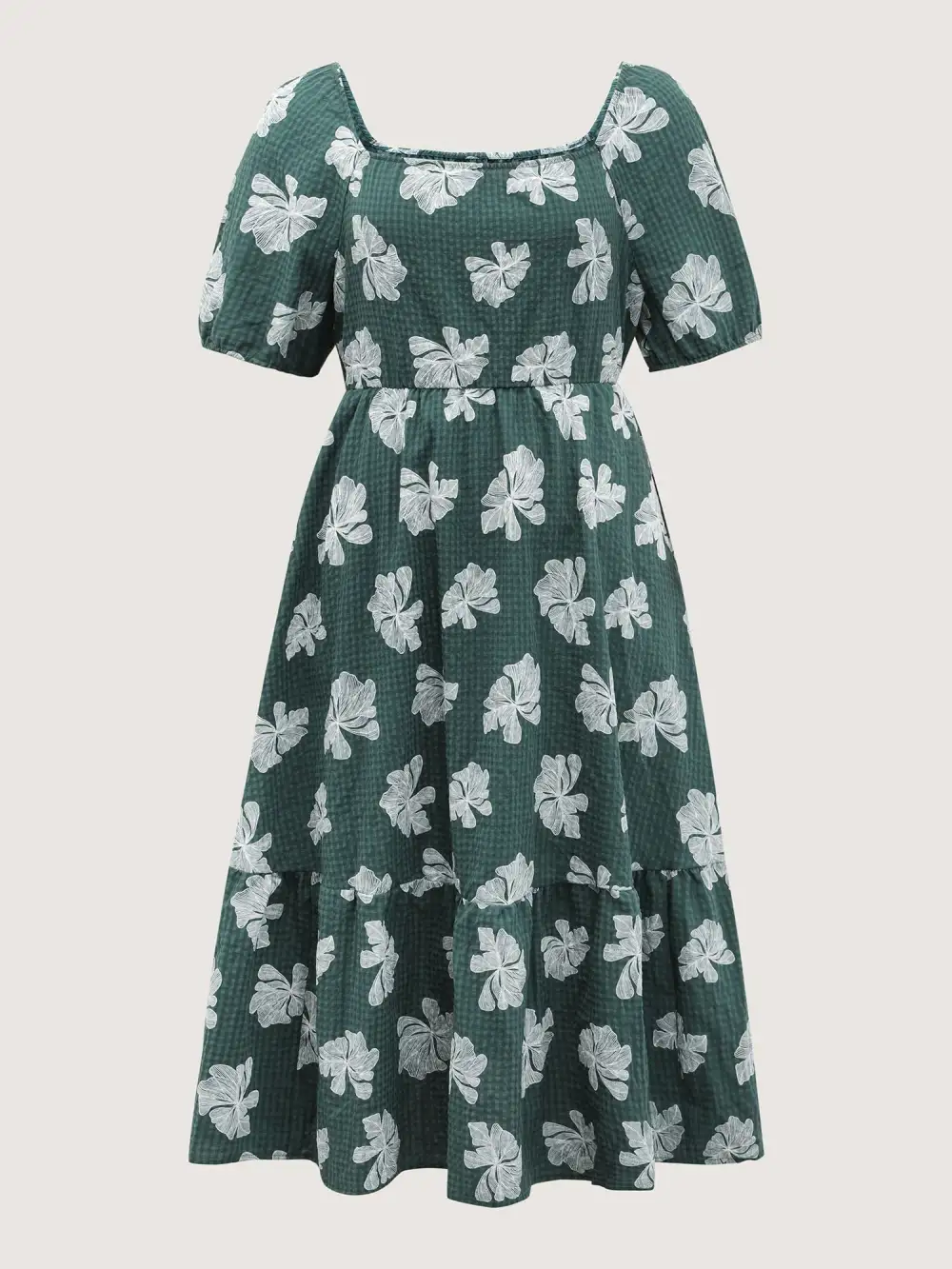 Floral Plaid Print Puffy Sleeve Midi Dress