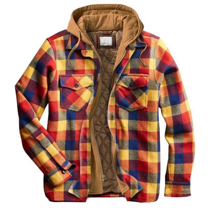 Retro Plaid Stitching Men's Outdoor Jacket