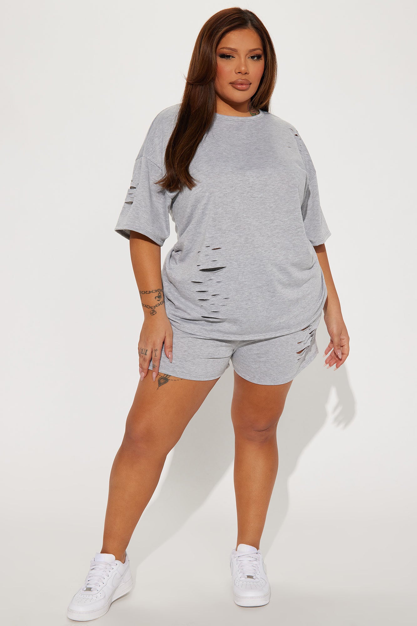 Vibe Check Short Set - Heather Grey