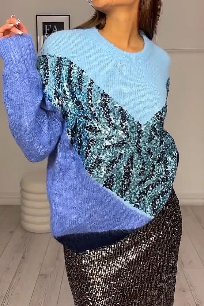 Women's fashion leopard print sequined sweater