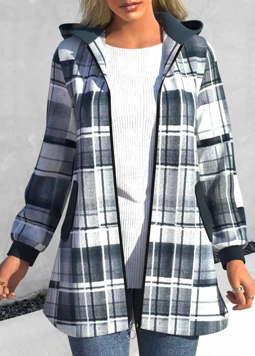 Grey Geometric Print Coat