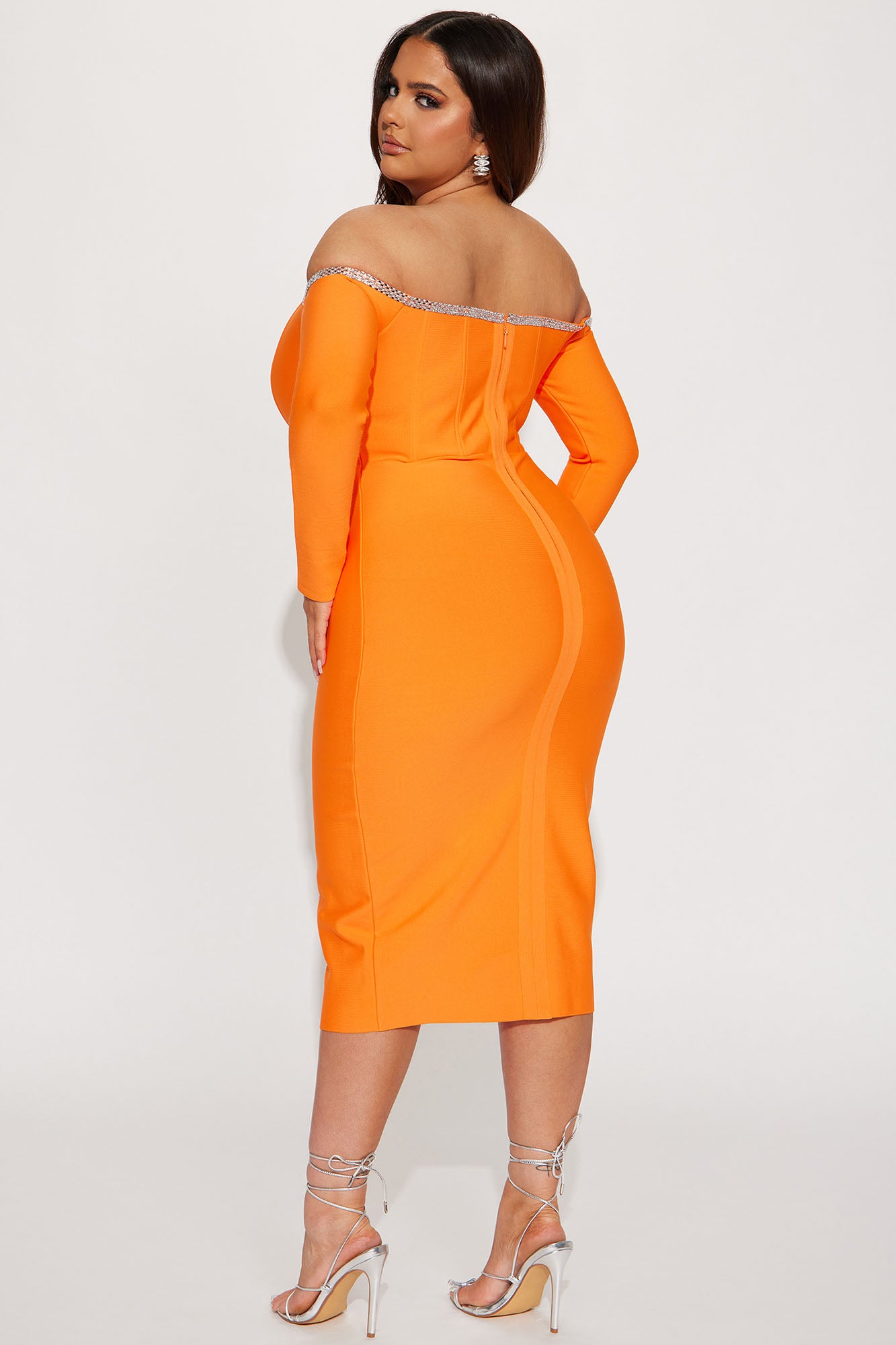 Shaken Not Stirred Bandage Midi Dress - Orange