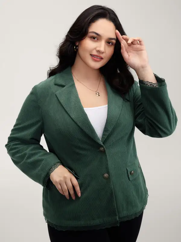 Corduroy Lace Trim Button Detail Blazer
