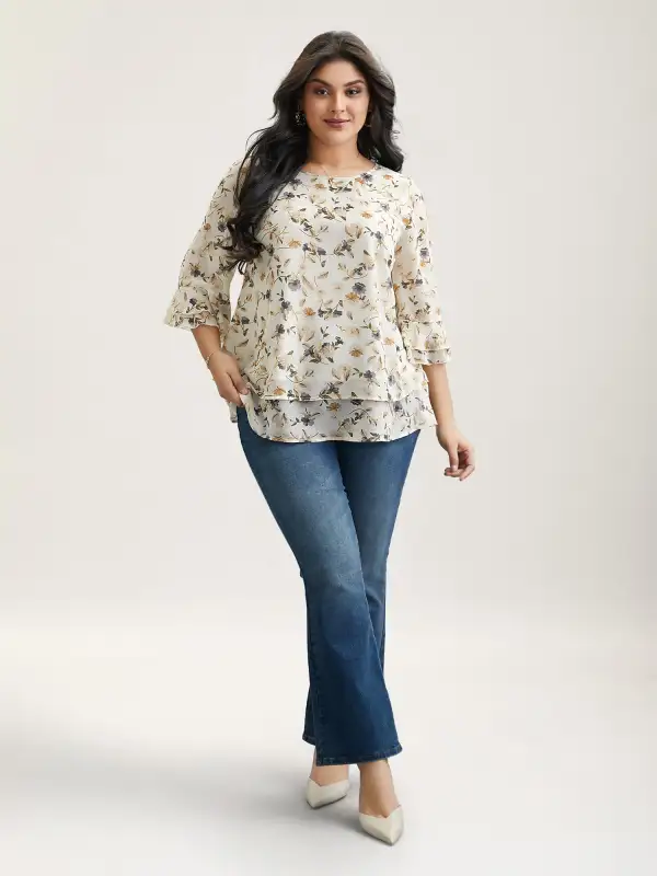 Chiffon Floral Print Layered Blouse
