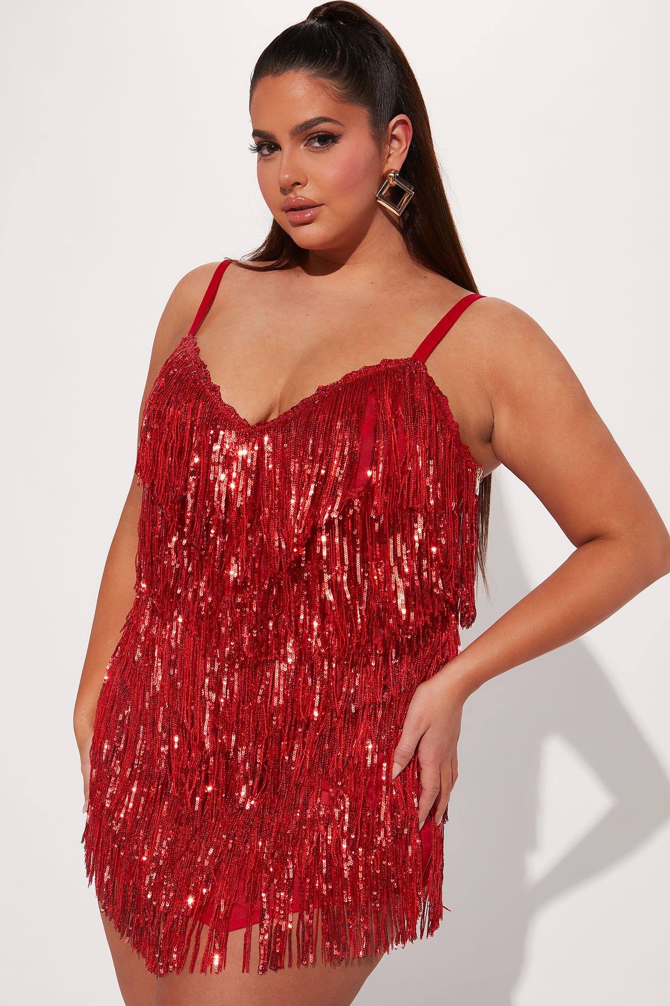 Selena Sequin Fringe Mini Dress - Red