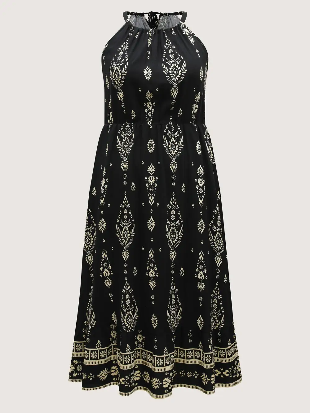 Boho Print Halter Neck Pockets Midi Dress