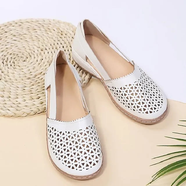 Women's Sandals Wedge Sandals Comfort Shoes Plus Size Outdoor Work Daily Summer Hollow Out Flat Heel Round Toe Classic Casual Minimalism Walking Shoes Faux Leather Loafer Solid Color Solid Colored