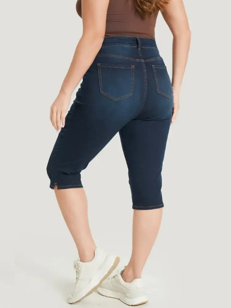 Skinny Very Stretchy Dark Wash Split Knee Denim Shorts