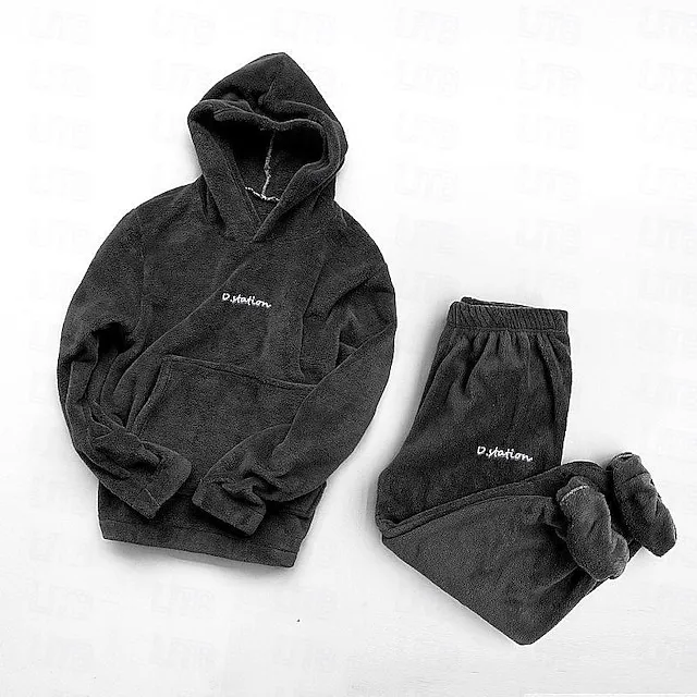 Women's Sweatshirt Tracksuit Pants Sets Solid Color Valentine's Day Casual Daily Black White Pink Long Sleeve Basic Hooded Regular Fit Fall & Winter