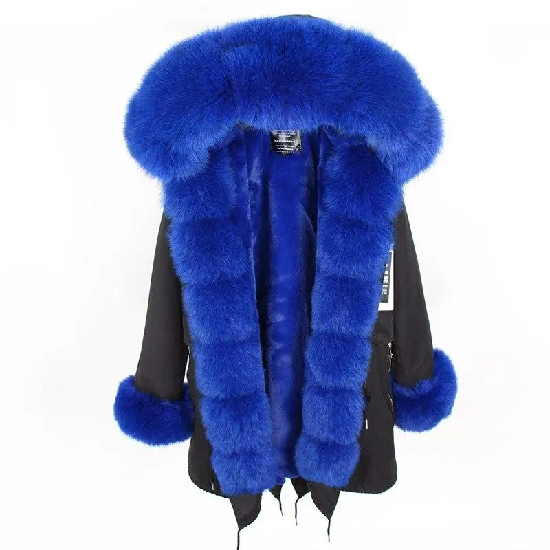 ✨Clearance Sale✨ Women's Parka Fox Fur Coats Real Fur Winter Long Black Park Cotton Thick Warm