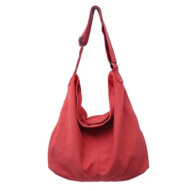 Women's Crossbody Bag Shoulder Bag Canvas Tote Bag Canvas Daily Holiday Zipper Large Capacity Waterproof Breathable Solid Color Balck White Red