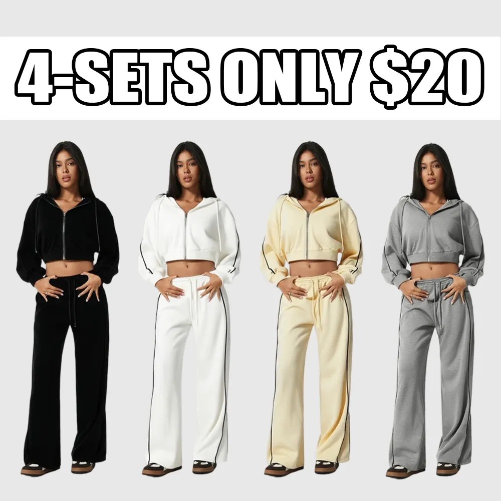 2-Piece Set: Cropped Hoodie & Wide-Leg Pants – Soft, Quick-Dry, with Pockets