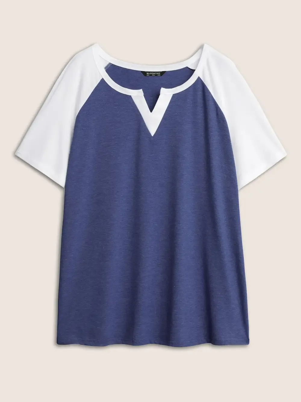 Colorblock Contrast Notched Raglan Sleeve T-Shirt