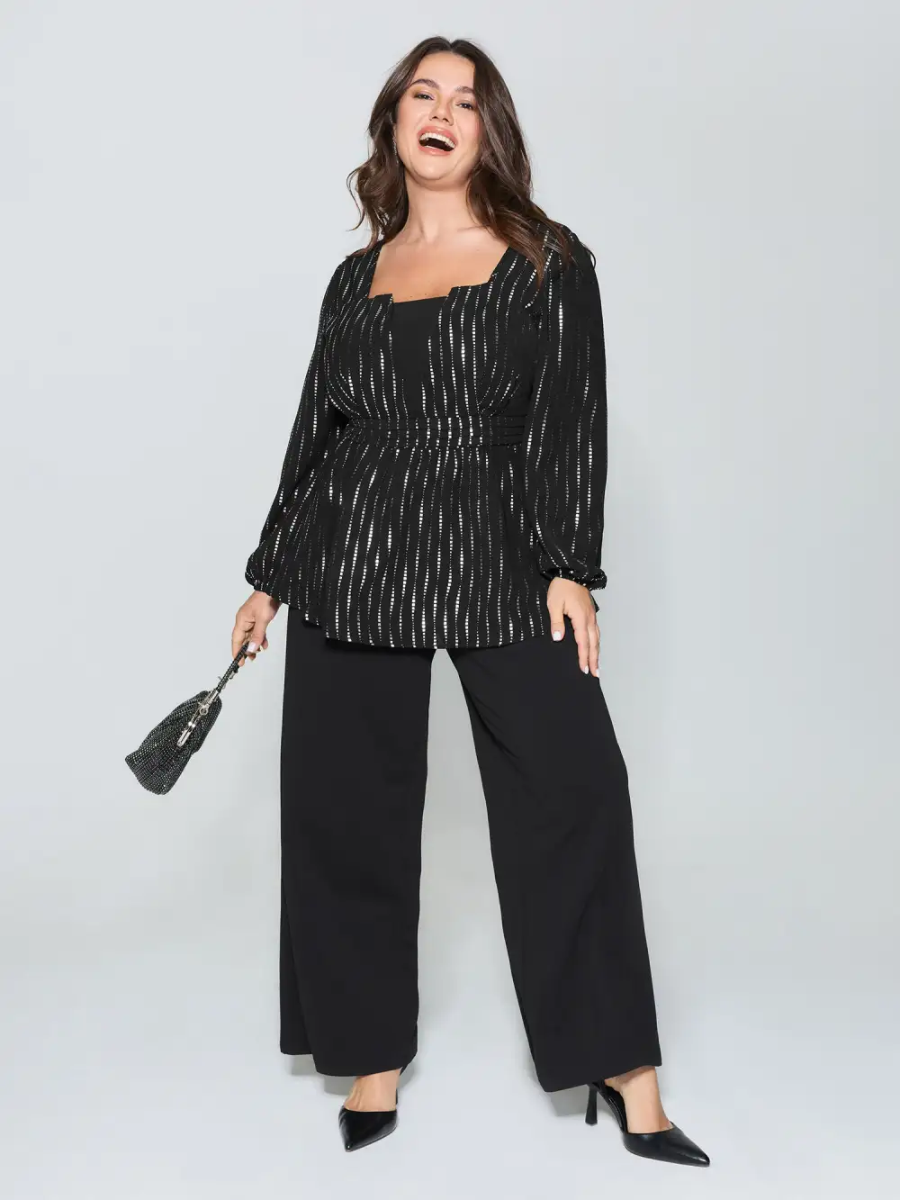 Shimmery Sequin Cinched-Waist Blouse