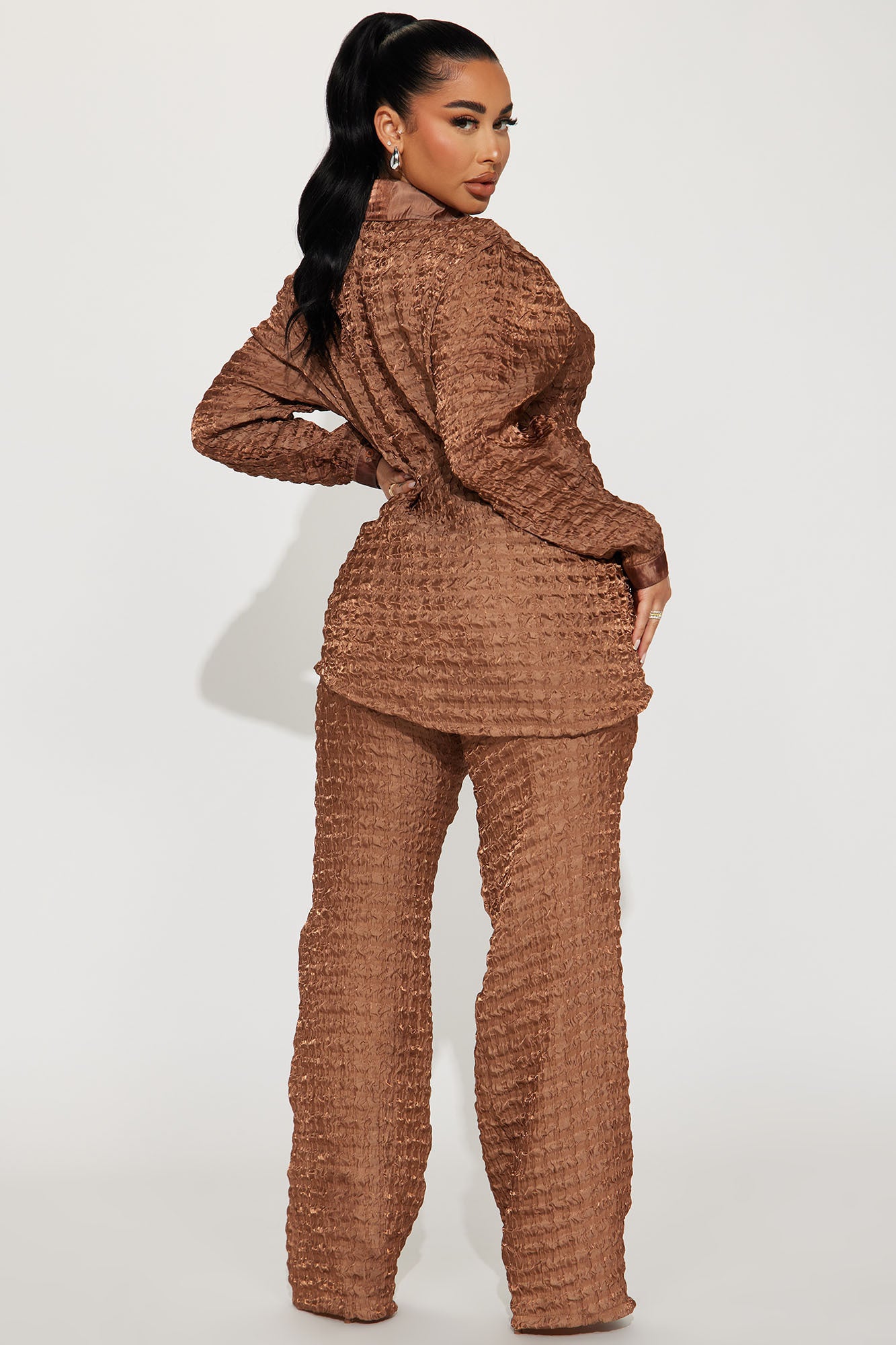 Royal Textured Pant Set - Brown