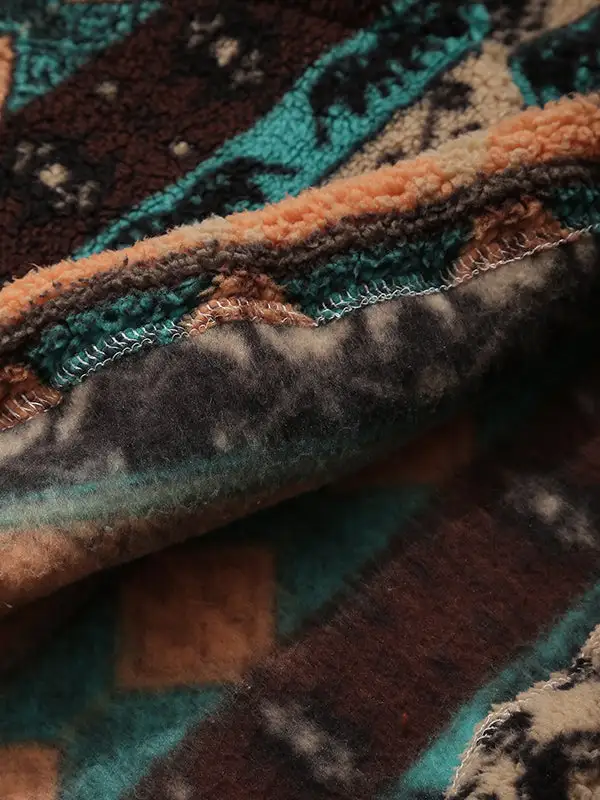 Men's retro ethnic style plush stand collar sweatshirt jacket