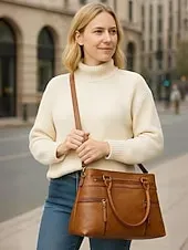 Women's Large Faux Leather Shoulder Tote Bag with Multiple Pockets, Stylish Handbag for Work, Travel and Everyday Use