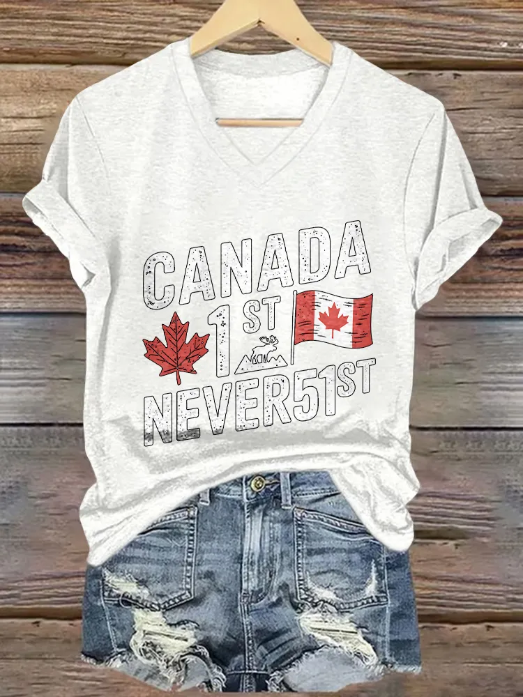 Canada 1 St Never 51 St Printed V-Neck Short-Sleeved T-Shirt