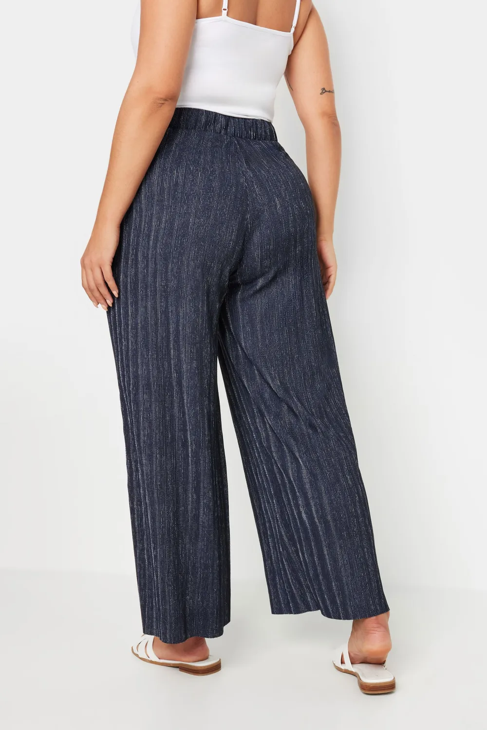 YOURS Curve Blue Abstract Print Textured Wide Leg Trousers