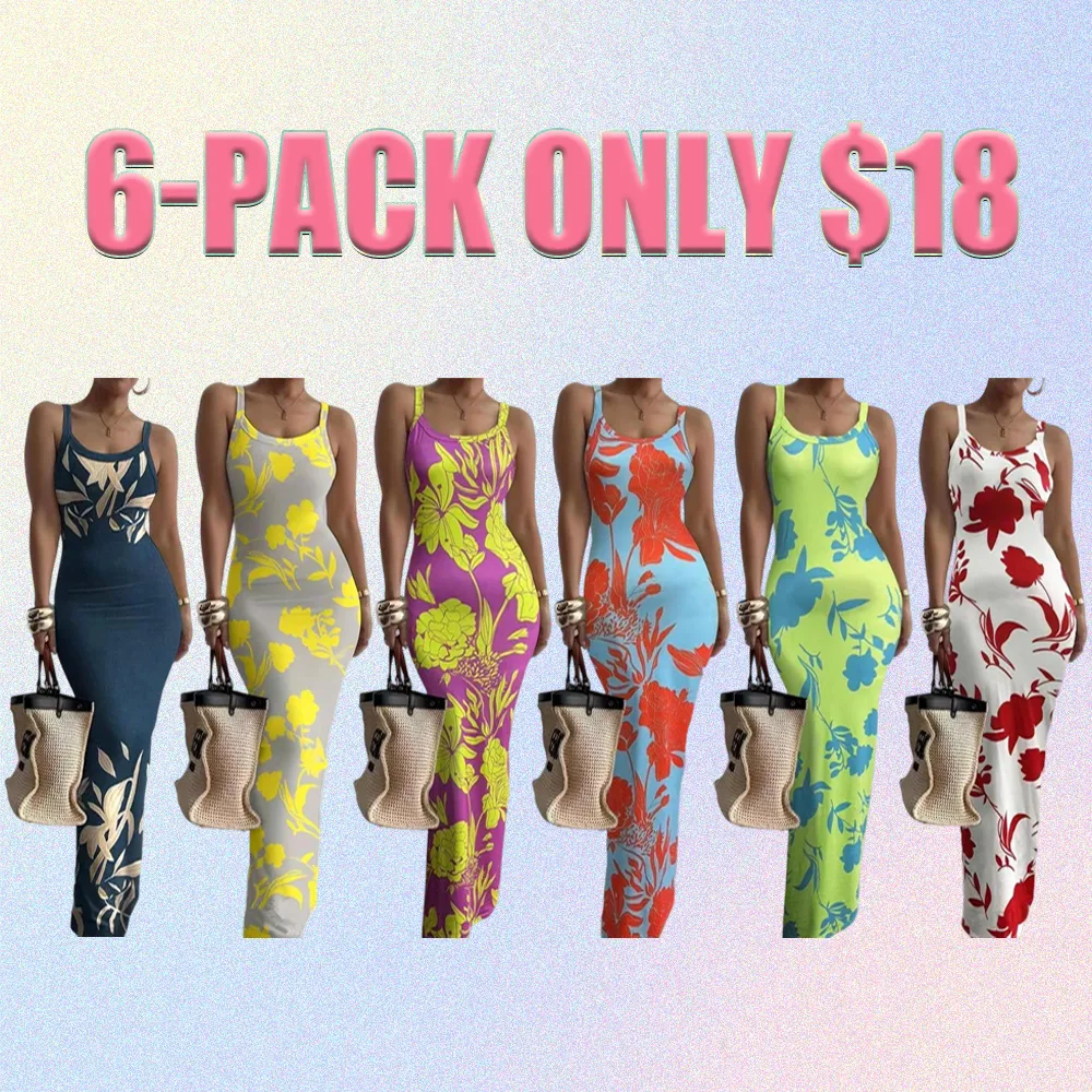 Women's Sleeveless Bodycon Maxi Dress – Printed Summer Beachwear