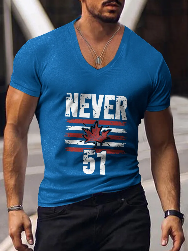 Men's Never Be The 51st State Short Sleeves V-Neck Pure Cotton T-Shirt